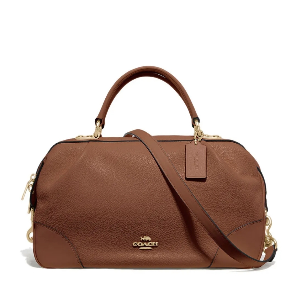 Coach Pebbled leather satchel with top zipper closure and gold hardware